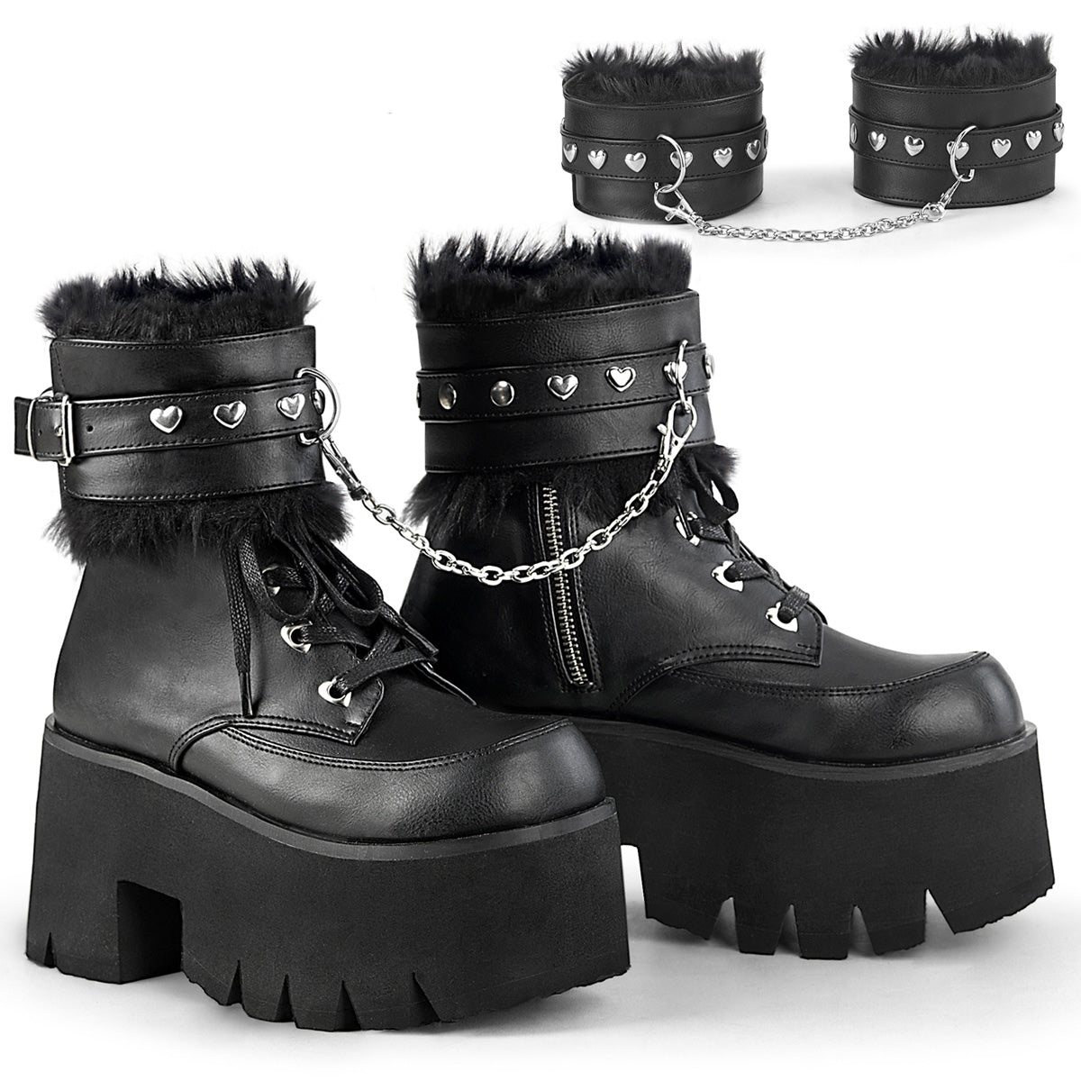 Ashes 57 Goth Platform Ankle Boots With Furry Cuffs
