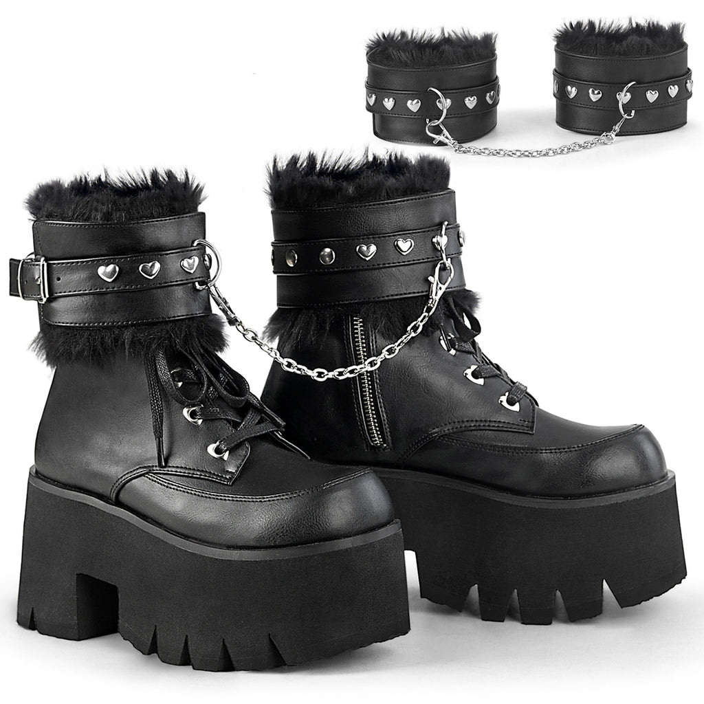 Ashes 57 Platform Ankle Boots Black Furry - Demonia Direct - Totally Wicked Footwear