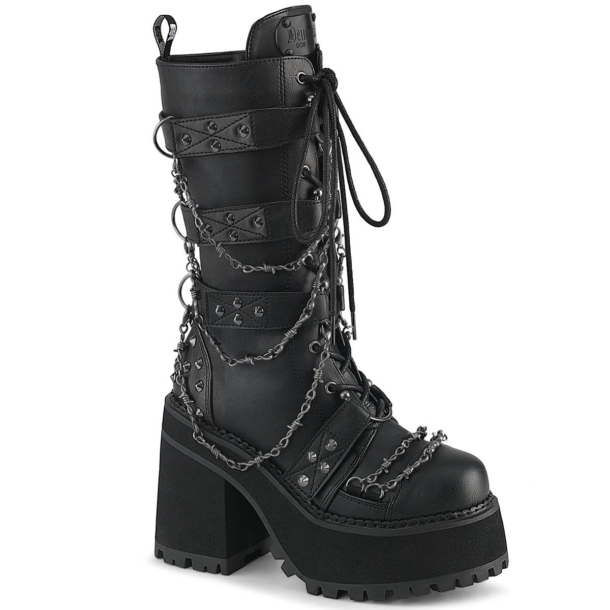 Assault 117 Goth Platform Mid Calf Boots Barbwire Chains
