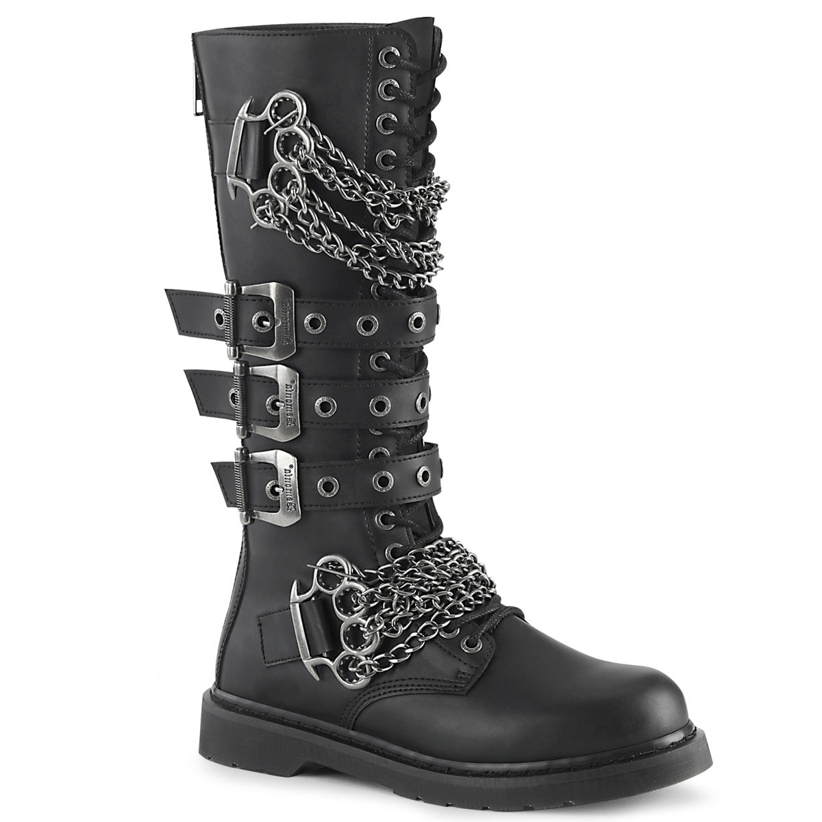 Riot 450 Vegan Leather Side Zip Combat Knee Calf Boots