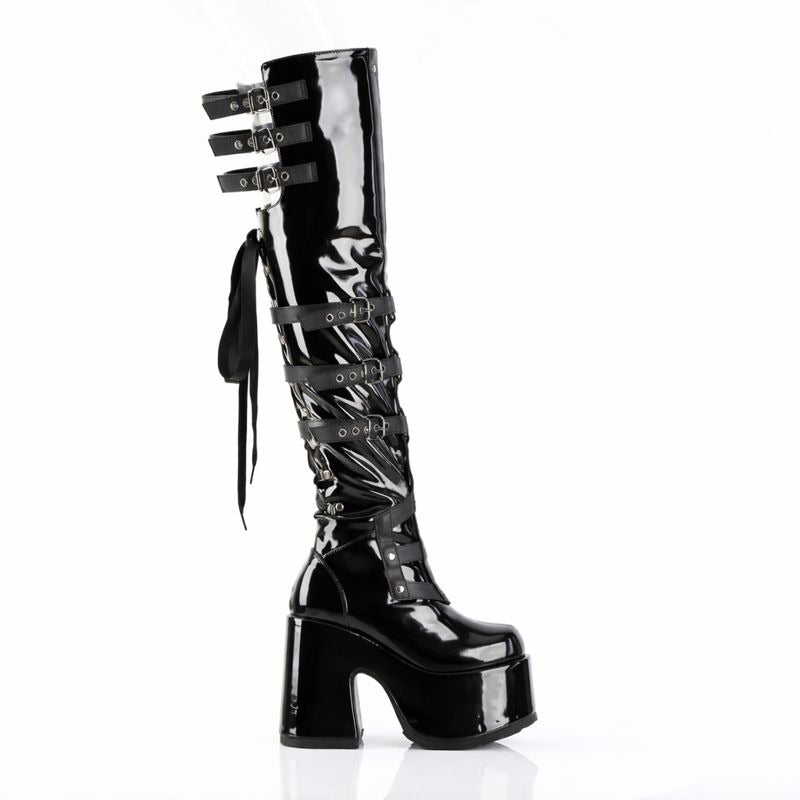 Camel 308 Platform Block Heel Stretch Thigh Boots Patent