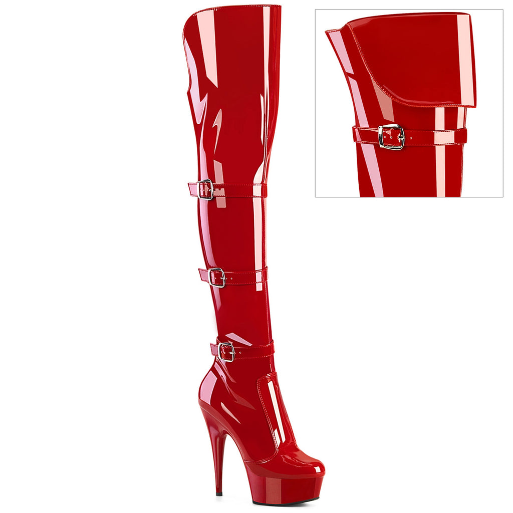 Delight 3018 Red Stretch Patent Platform OTK Boots - 6" High Heels -Direct - Totally Wicked Footwear