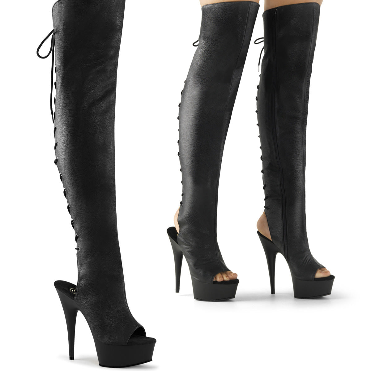 Delight 3019 Black Faux Leather 6" Platform High Heel Fringe Thigh Boots - Direct - Totally Wicked Footwear