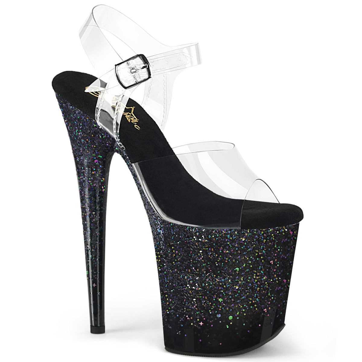 Flamingo 808SS Black Hologram Glitter 8" Platform  High Heel Sandals - Direct - Totally Wicked Footwear
