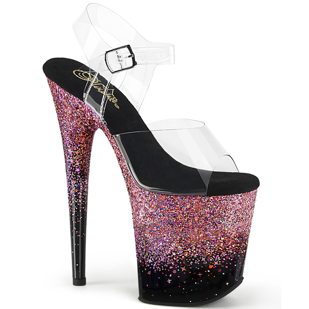 Flamingo 808SS Pink Hologram Glitter 8" Platform  High Heel Sandals