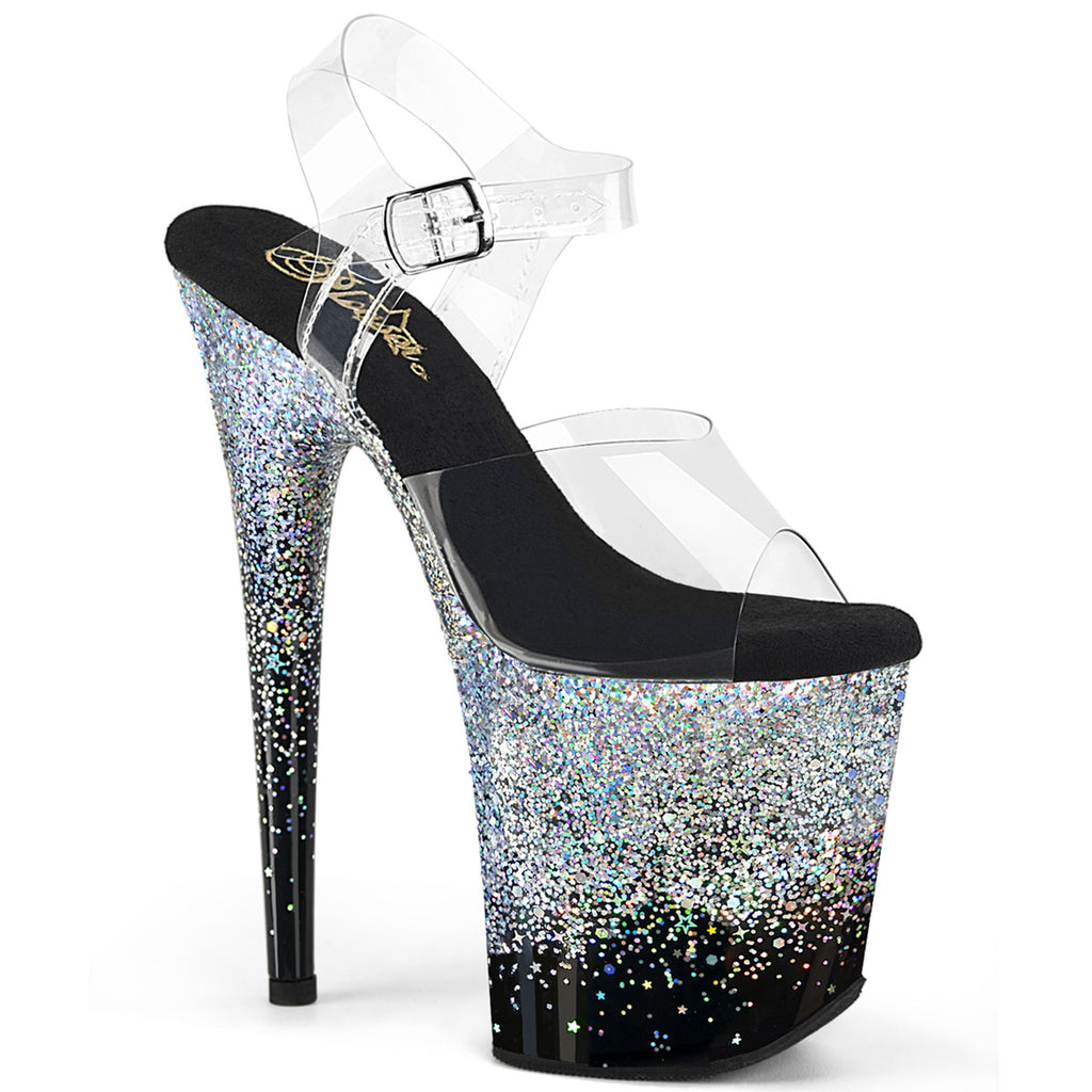 Flamingo 808SS Silver Hologram Glitter 8" Platform  High Heel Sandals - Direct