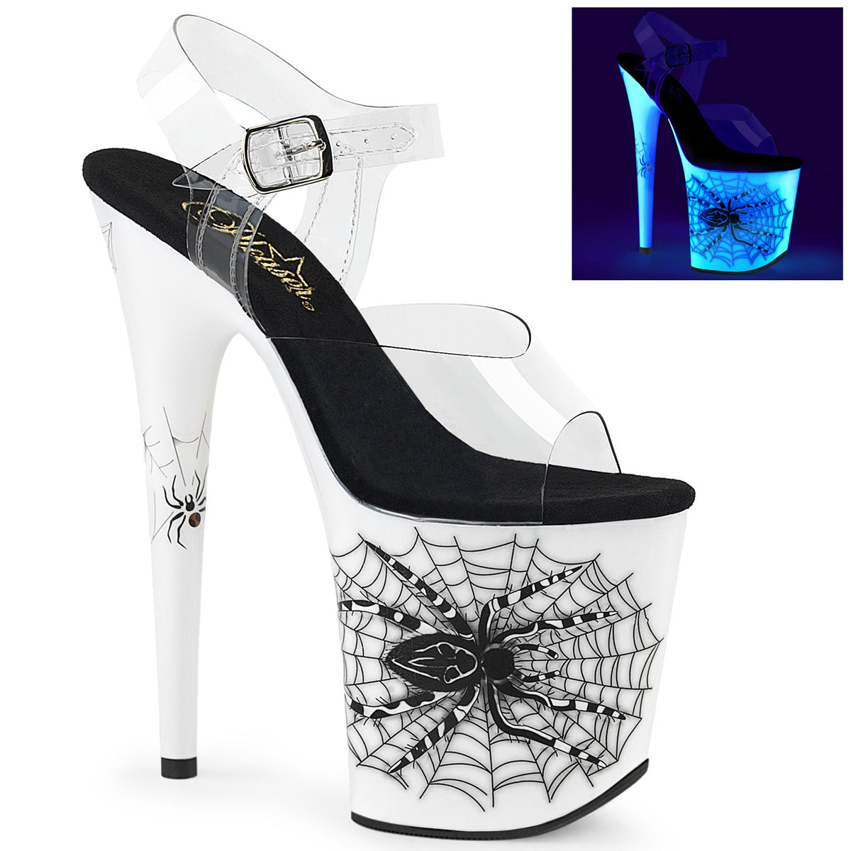 Flamingo 808SW Spider & Web UV 8" Platform  High Heel Sandals - Direct - Totally Wicked Footwear
