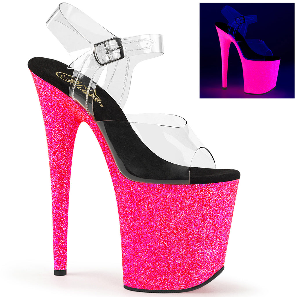 Flamingo 808UVG Pink UV Glitter 8" Platform High Heel Sandals - Direct