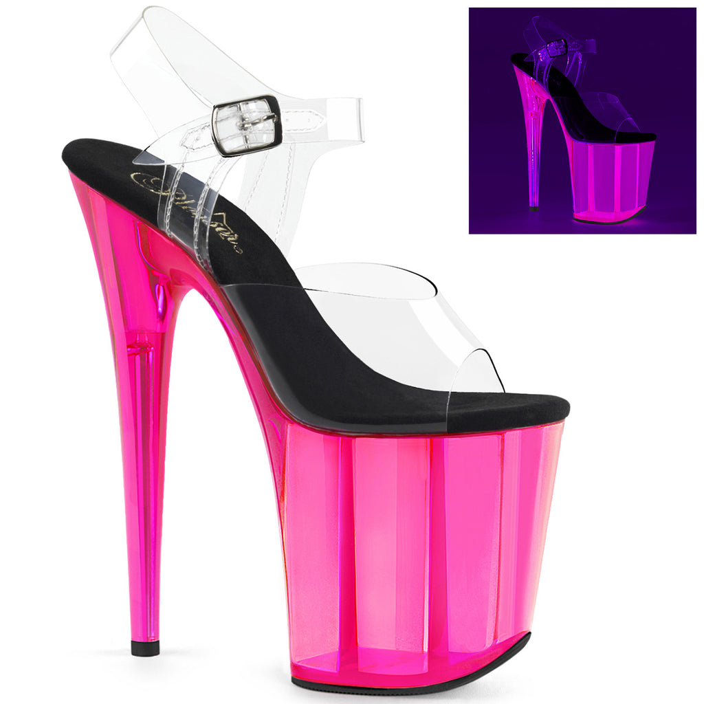 Flamingo 808UVT Pink UV Tinted 8" Platform High Heel Sandals - Direct