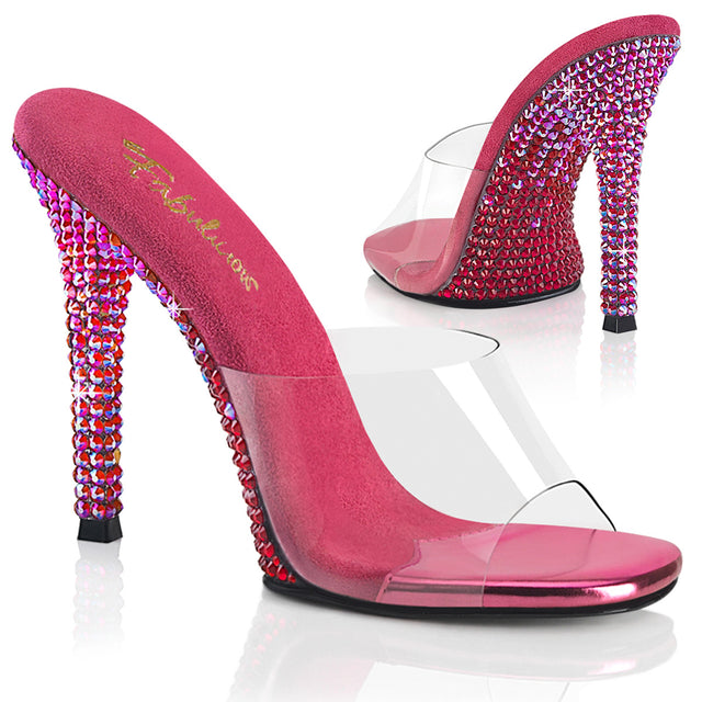 Gala Two Tone Rhinestone 4.5" Slip On Heels - Hot Pink - Pleaser Direct - Totally Wicked Footwear