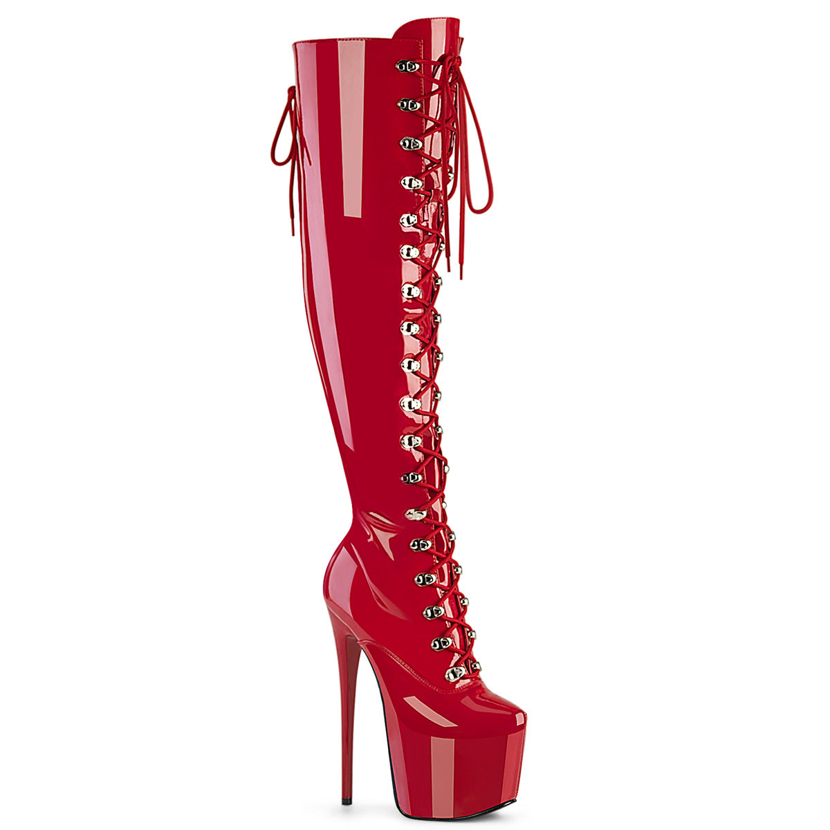 Juicy 3012 Stretch Red Patent Slim 7" Stiletto Platform Knee Boots Heels - Direct - Totally Wicked Footwear