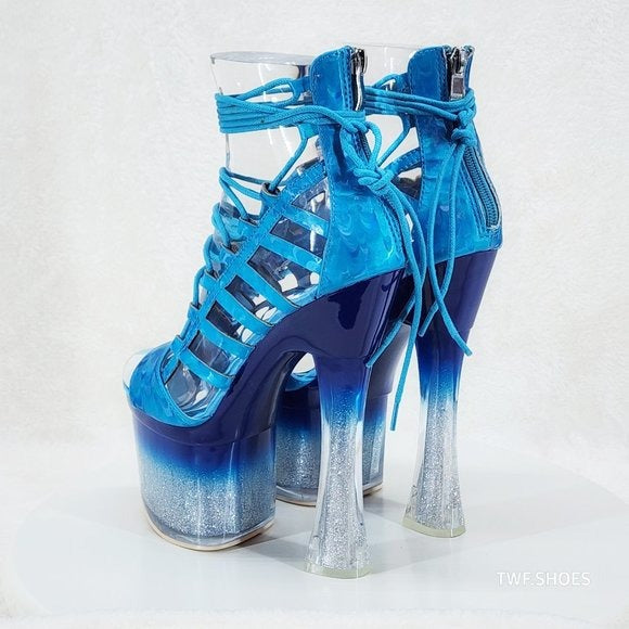 Bulls Blue Strappy Gradient Ombre Glitter Tint Platform & Chunky Heels