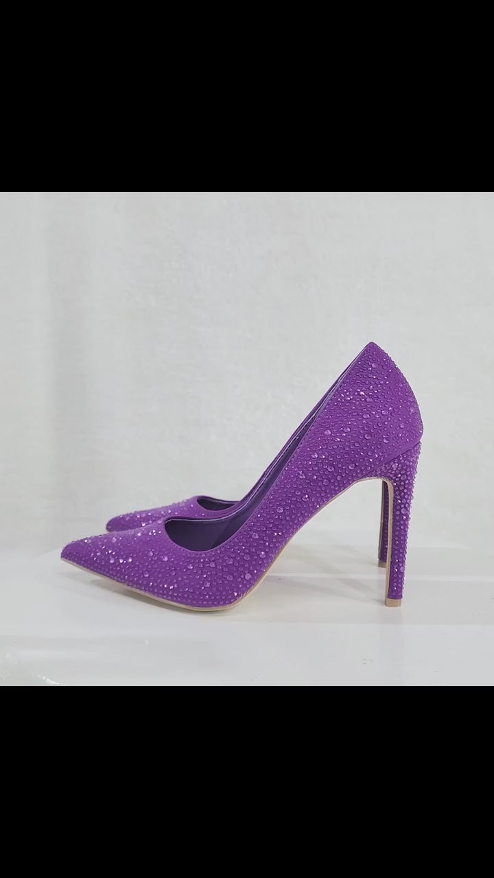 Shock Purple High Heel Stiletto Pumps Rhinestone Shoes