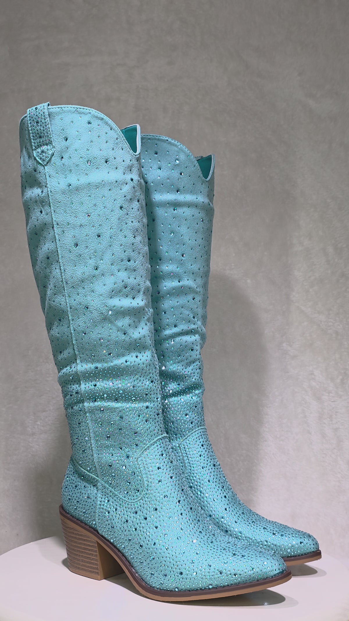 Wild Ones Glamour Cowboy Rhinestone Cowgirl Boots Turquoise Mint 2.5" Heel