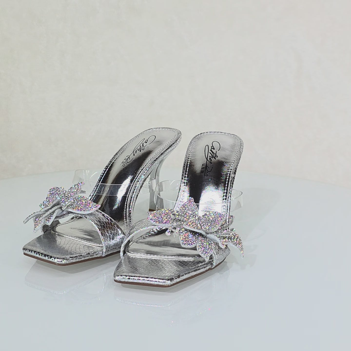 Lily Rhinestone Flower Silver Slip On 3.25" Heel Casual Evening Party Shoes