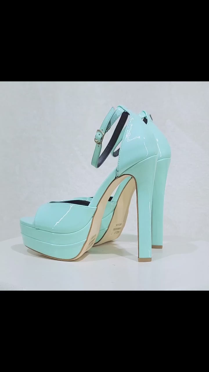 Rachelle Teal Mint Patent Platform Stiletto High Heels Ankle Strap Sandals Shoes