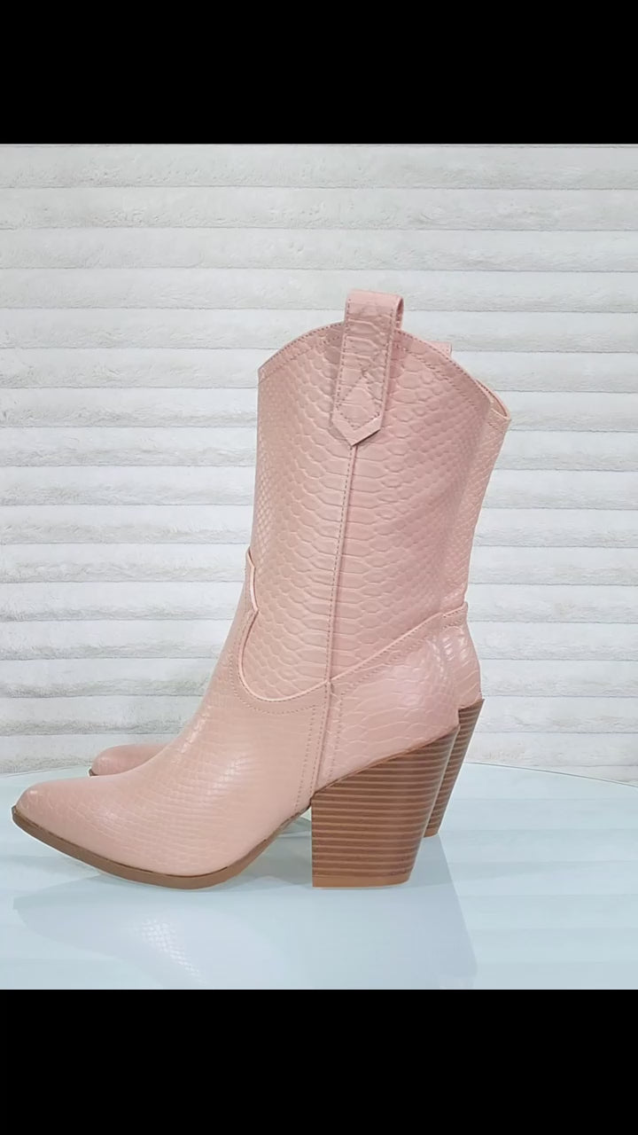 Slayer Pink Snake Cowgirl Cowboy Ankle Boots Western Block Heels