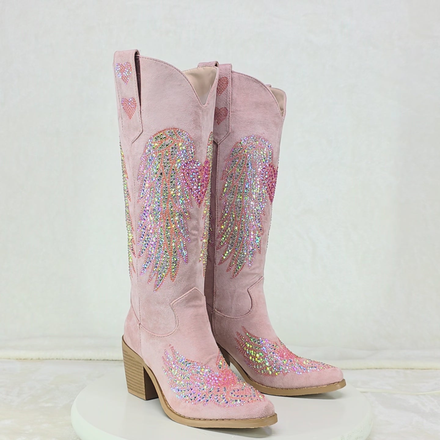 Angel  Wings Dusty Pink Rhinestone Country Western Cowgirl Knee Boots
