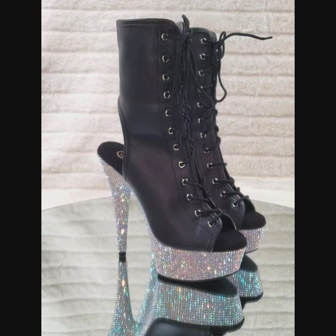 Bejeweled 1016 Sparkling Rhinestone Platform Open Lace Up Ankle Boots High Heels