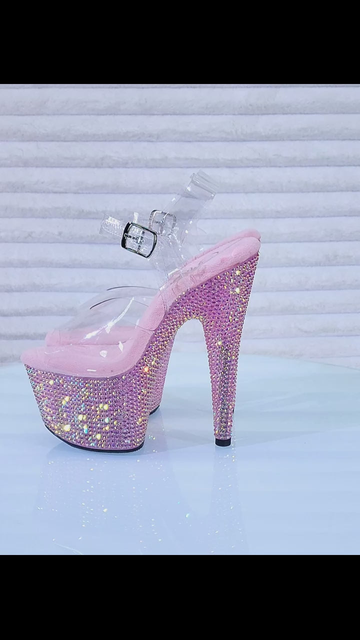 Bejeweled 708RS Rhinestone Platform 7" Stiletto High Heel Shoes Baby Pink