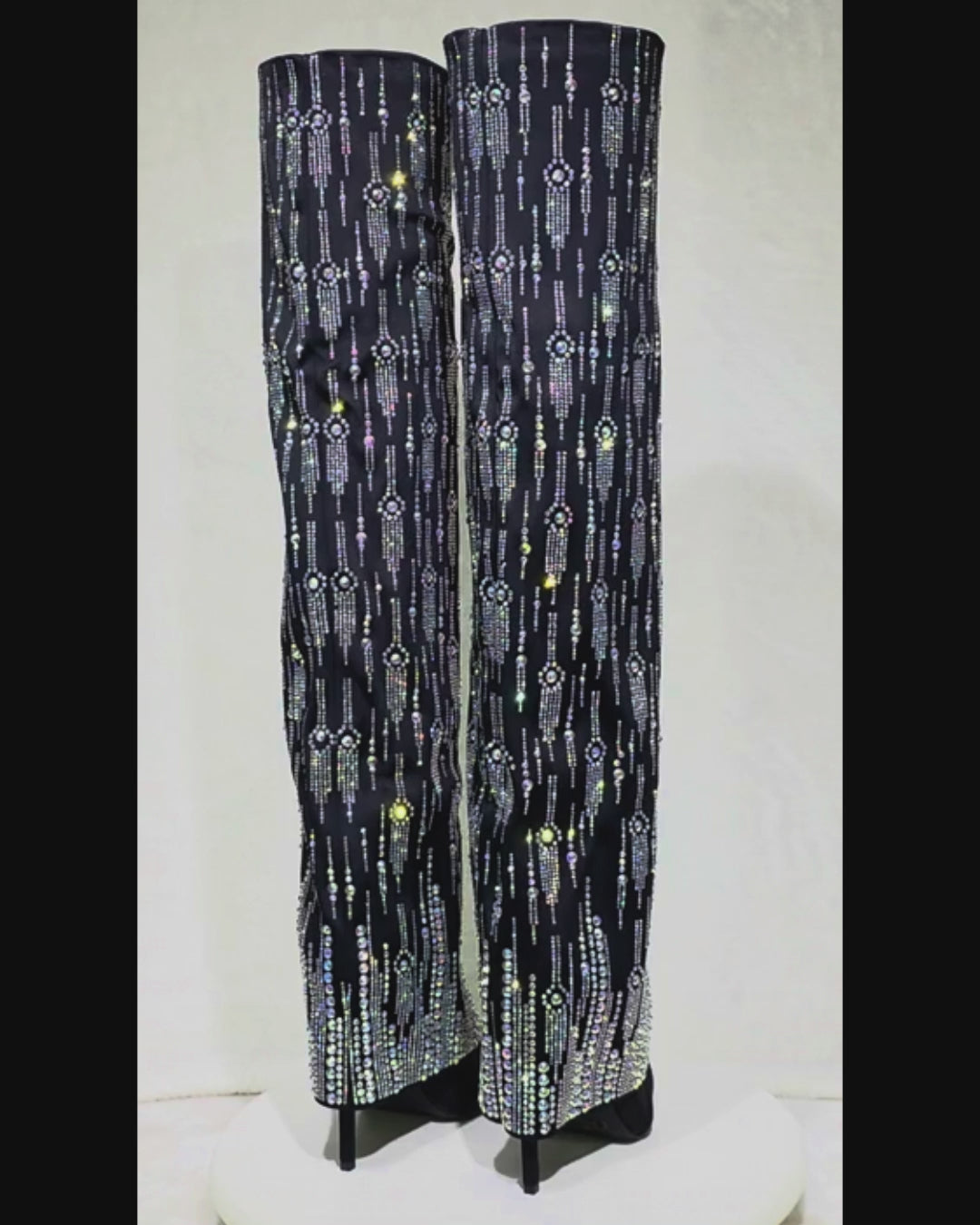 Extreme Sparkles Stretch Fold Over Over The Knee 4" Heel Boots