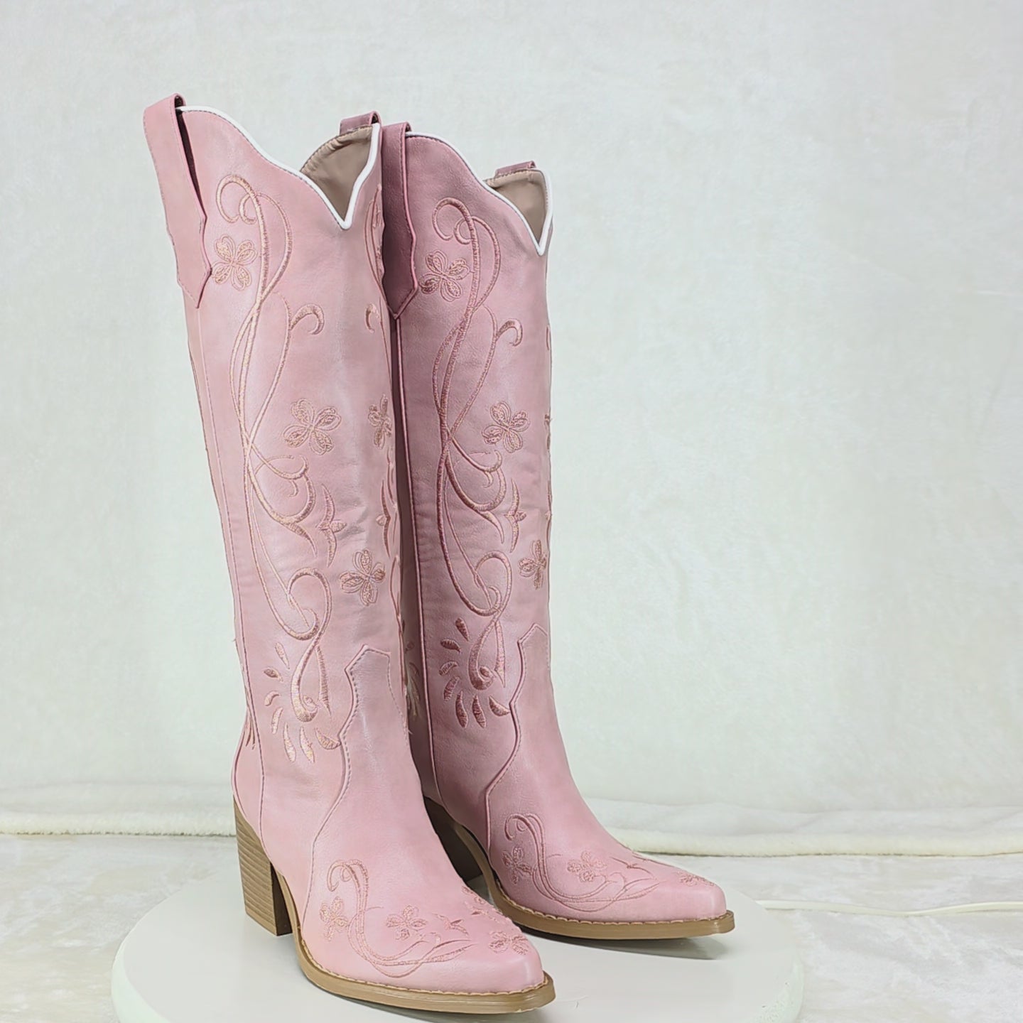 Loretta Embroidery Country Western Cowgirl Knee Boots Dusty Pink Limited