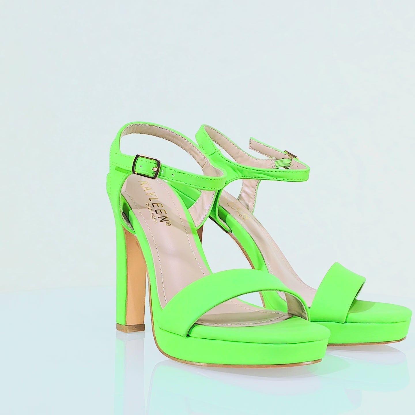 Pretty Lime Green Faux Leather High Heels Ankle Strap Open Toe Sandals Shoes
