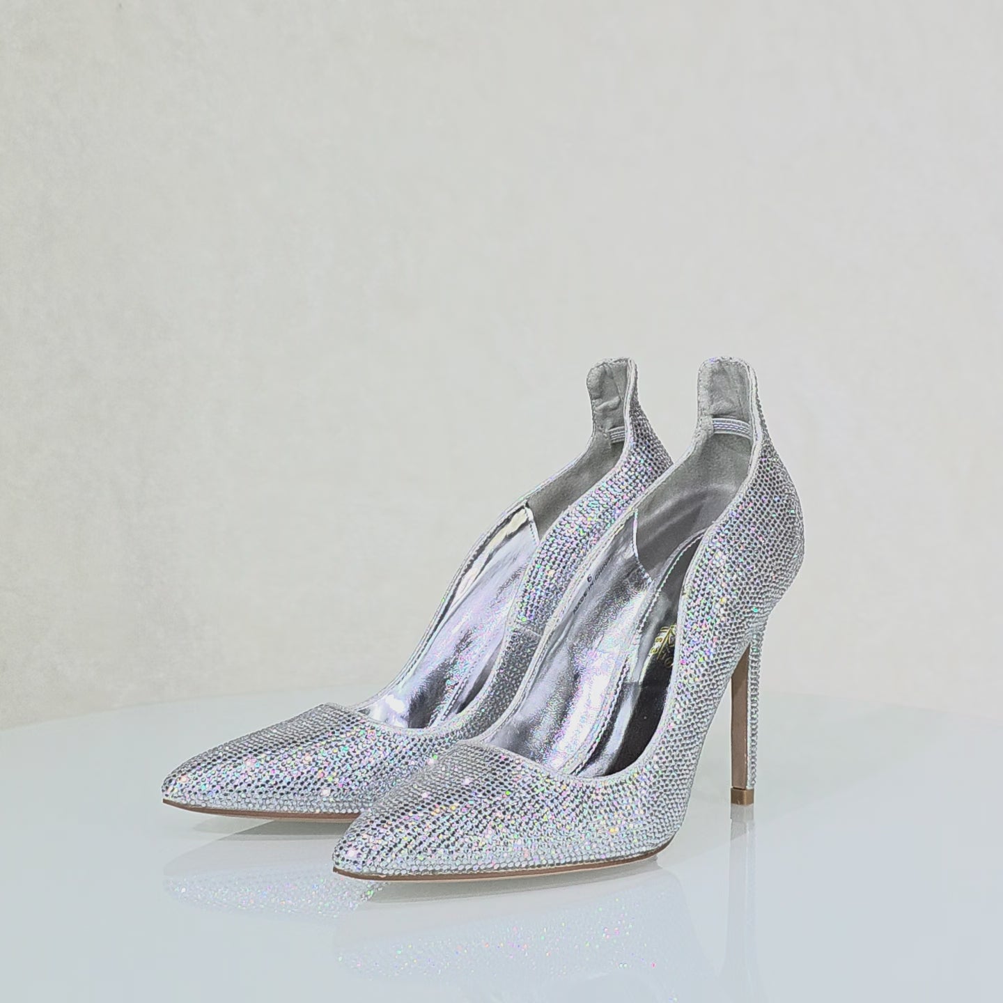 High Rise Silver Rhinestone High Heel Shoes Pointy Toe Pumps