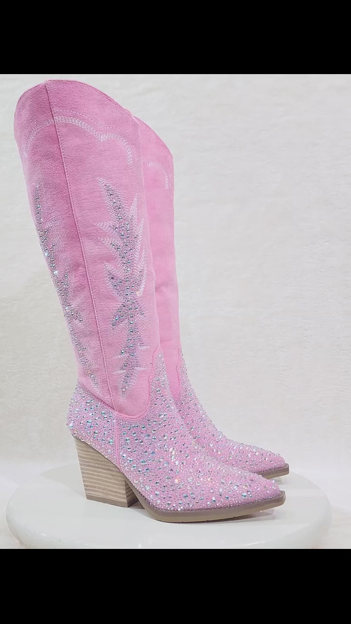 Murrey Bubble Gum Pink With Rhinestones Glamour Western Cowgirl Boots