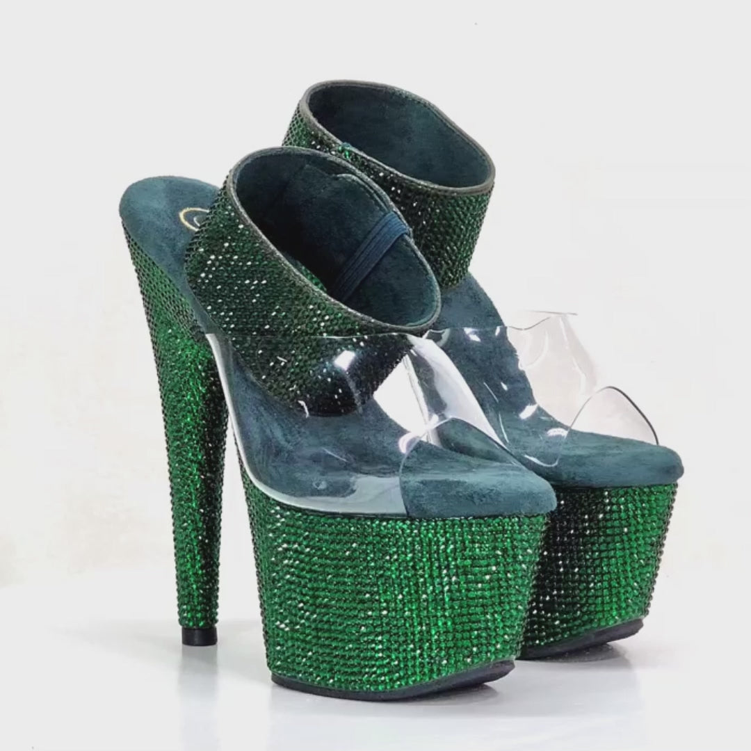Bejeweled 712RS Emerald Green Rhinestone Platform 7" Stiletto High Heel Shoes