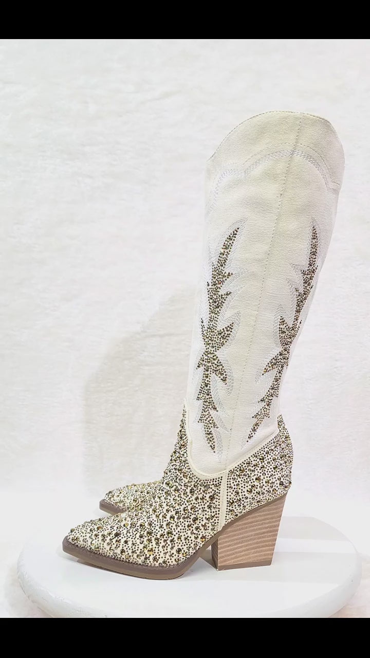 Murrey Buttery Ivory  With Rhinestones Glamour Western Cowgirl Boots