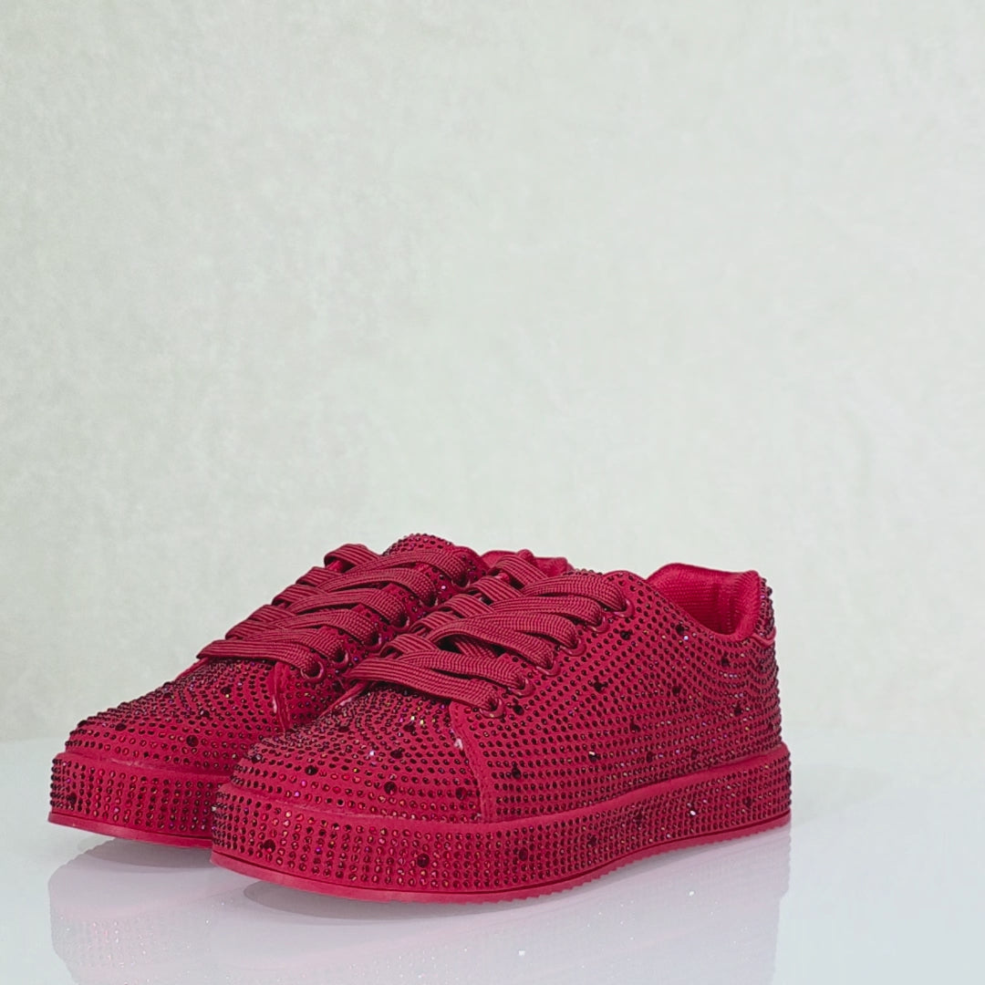Street Glam Red Rhinestone Platform Sneakers Tennis Shoes