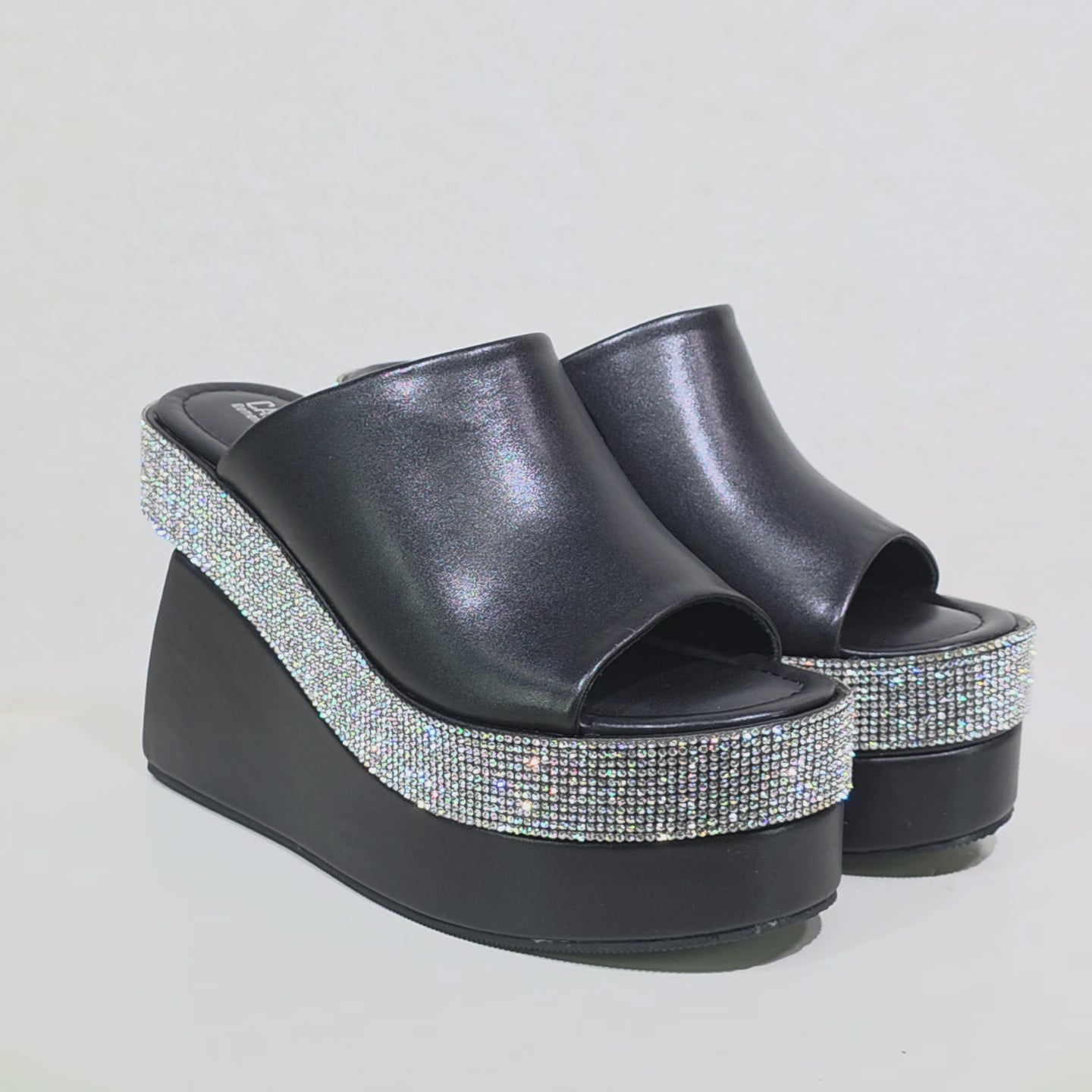 Artsy 4.5" Wedge Slip On 2.25" Platform Sandals With Rhinestone Trims