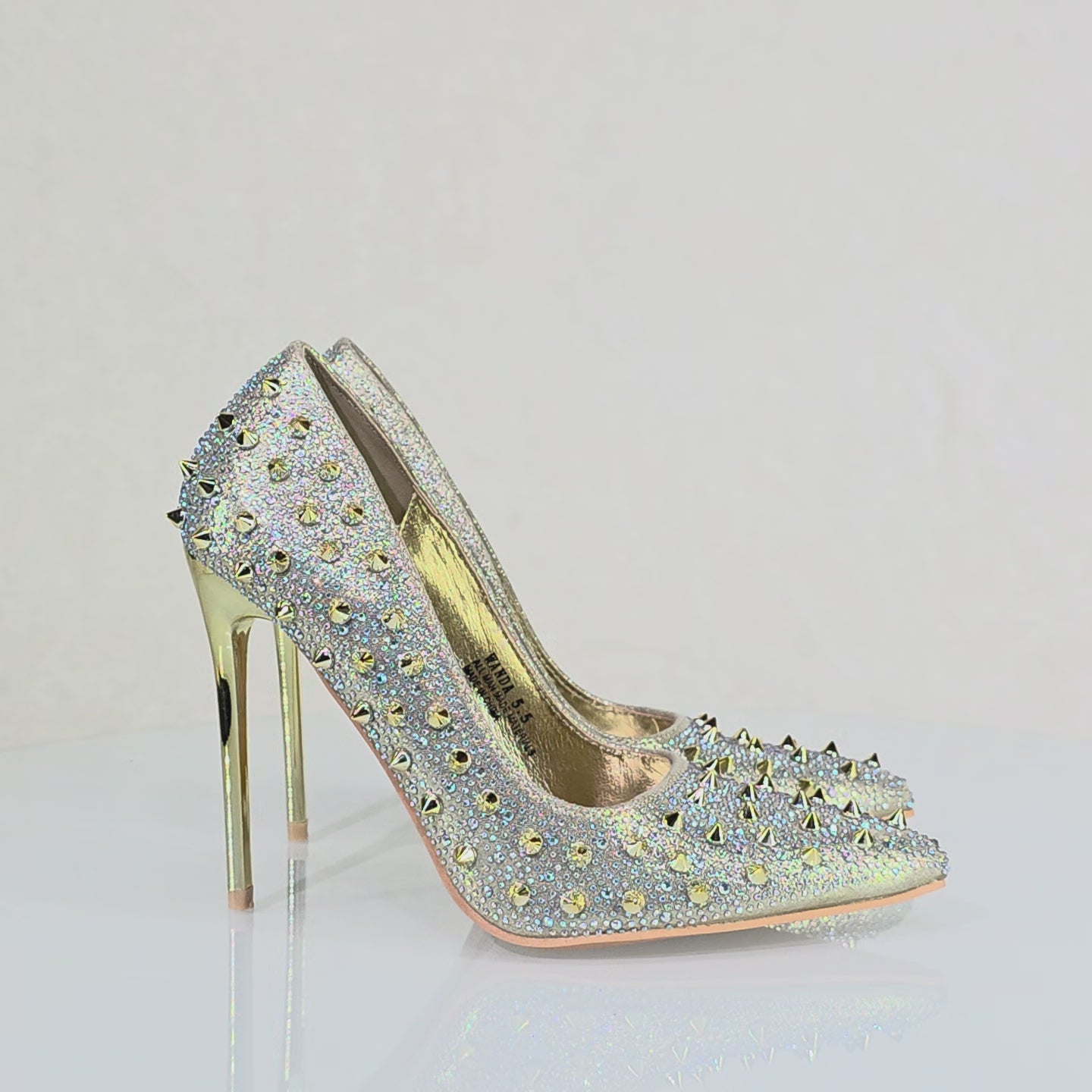 Wicked Sexy Spike Stud Iridescent Rhinestone High Heel Pump Shoes Gold