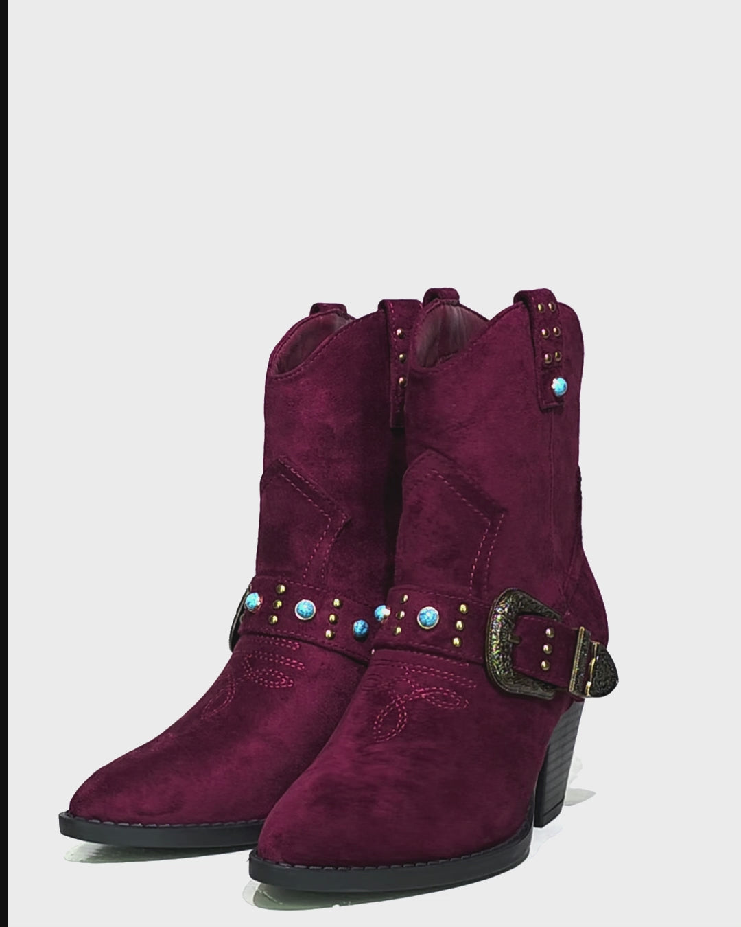 Dolly Wine Red Vegan Suede Cowgirl Country Western Ankle Boots
