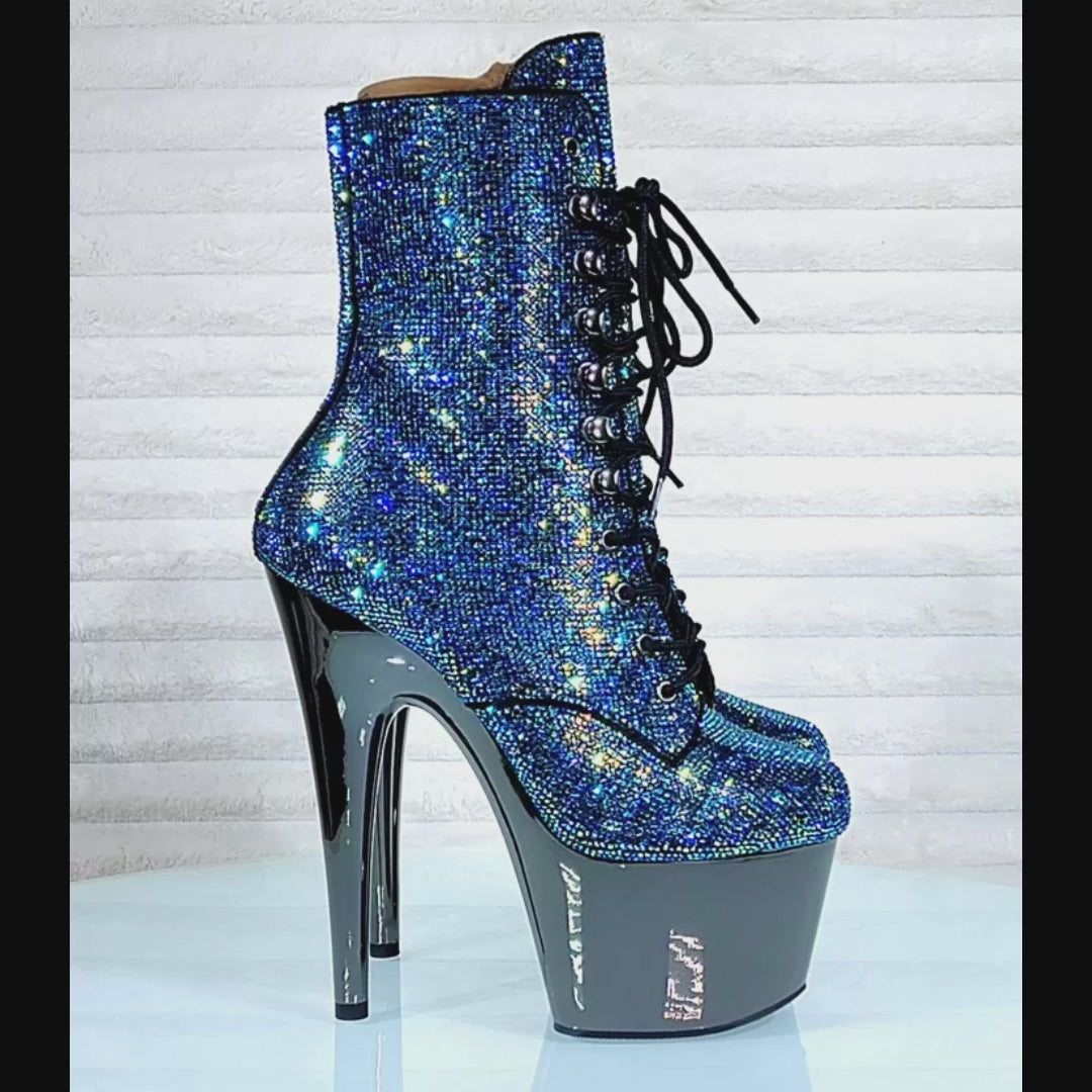 Adore 1020CHRS Teal Pewter Rhinestone 7" High Heel Platform Ankle Boots NY