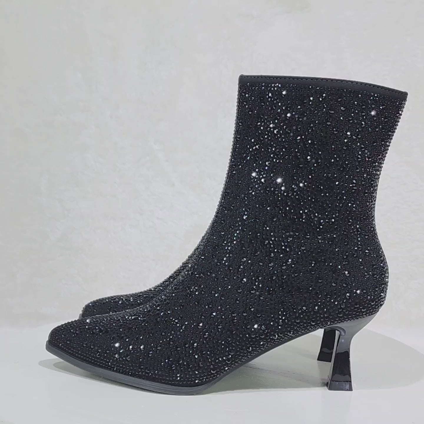 Kitty 2 Sparkly Silver Rhinestone Ankle  Boots 2.5" Kitten Heels