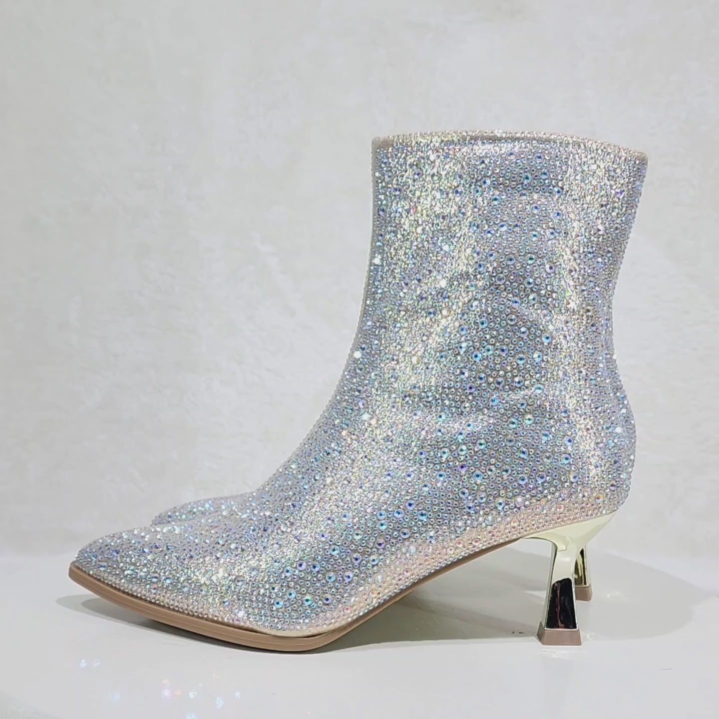 Kitty 2 Sparkly Champange Gold Rhinestone Ankle  Boots 2.5" Kitten Heels