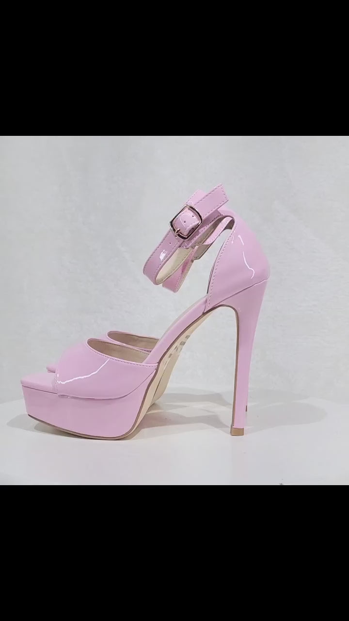 Jessica Baby Pink Patent Platform Stiletto High Heels Ankle Strap Sandal Shoes