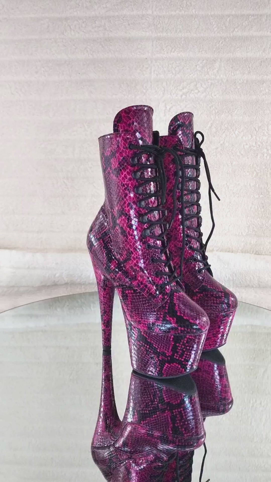 Adore 1020SPWR Hot Pink Snake Print 7" High Heel Platform Ankle Boots NY