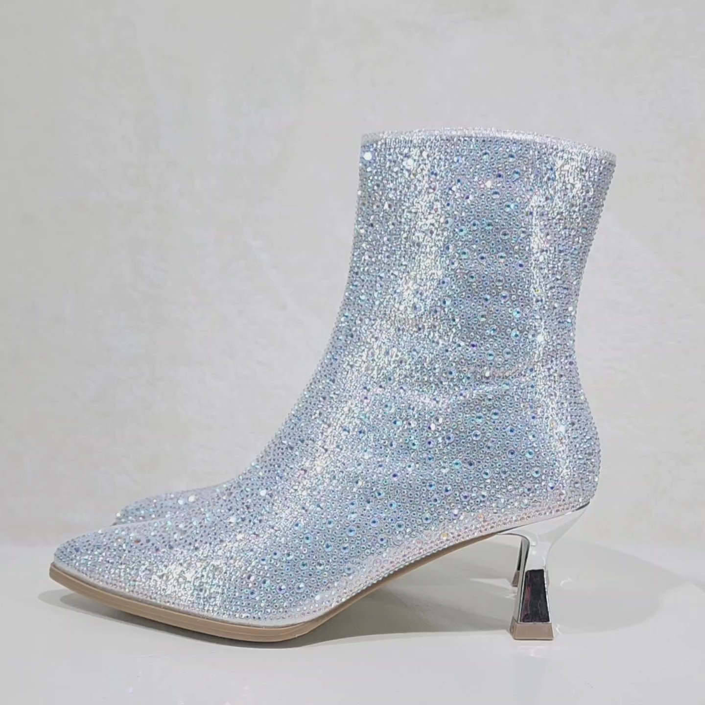Kitty 2 Sparkly Silver Rhinestone Ankle  Boots 2.5" Kitten Heels