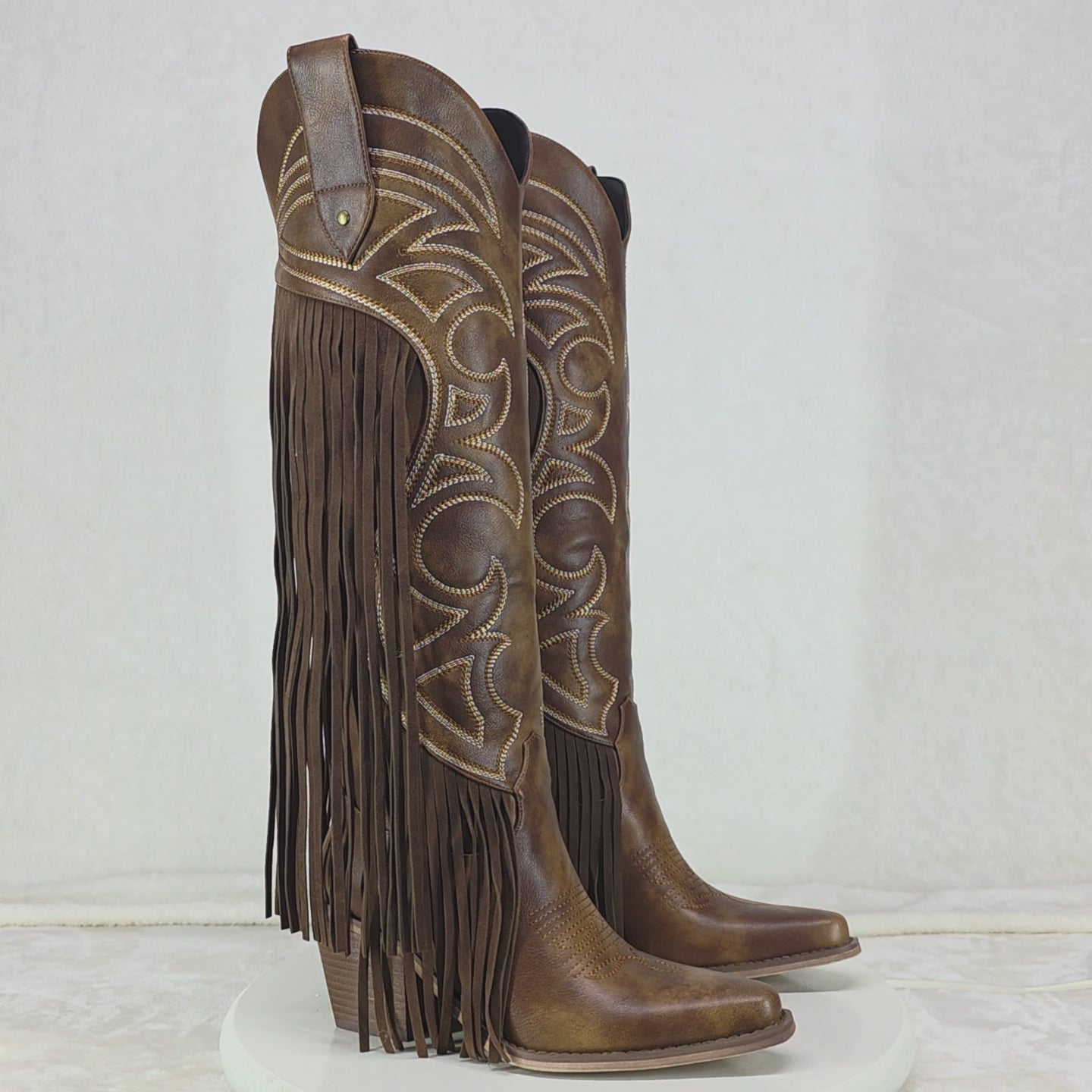 Tucker Embroidery Country Western Cowgirl Fringe Knee Boots