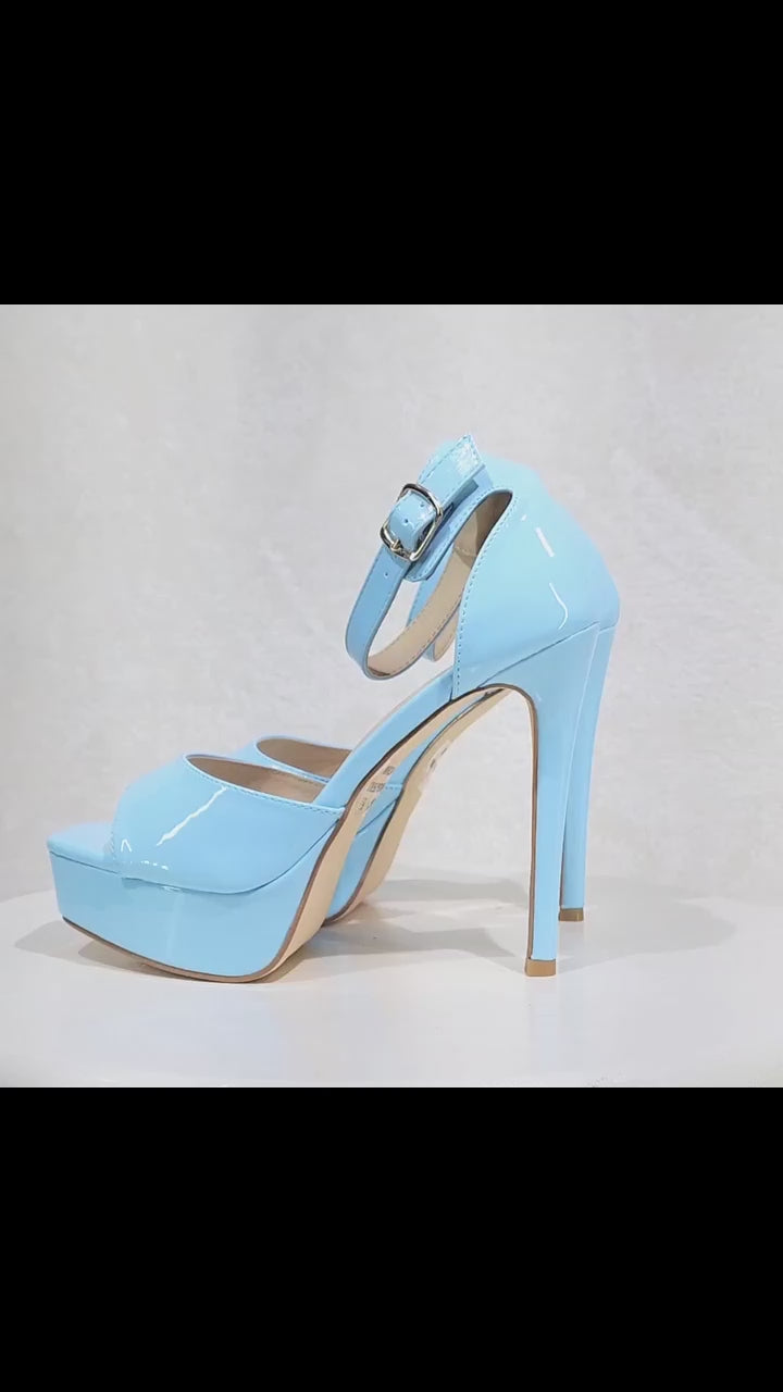 Jessica Baby Blue Patent Platform Stiletto High Heels Ankle Strap Sandals Shoes