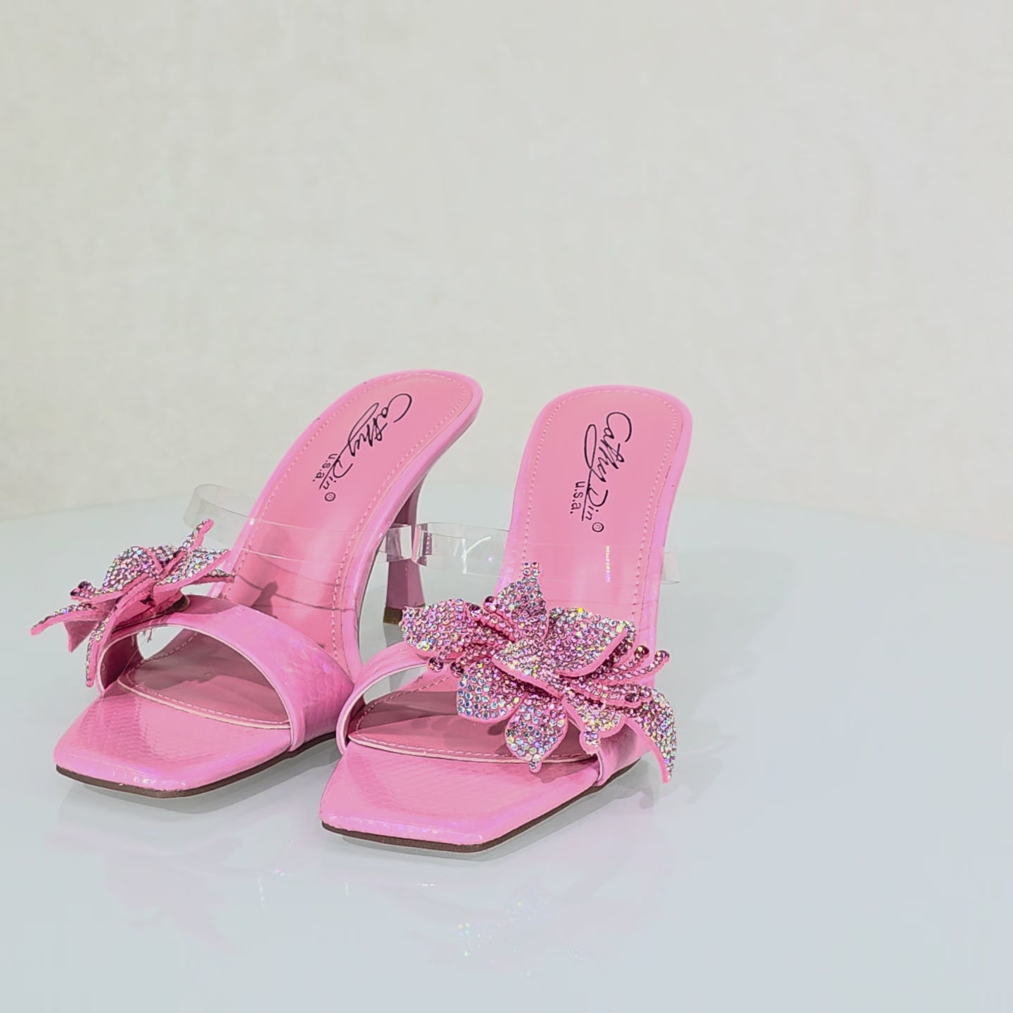 Lily Rhinestone Flower Pink Slip On 3.25" Heel Casual Evening Party Shoes