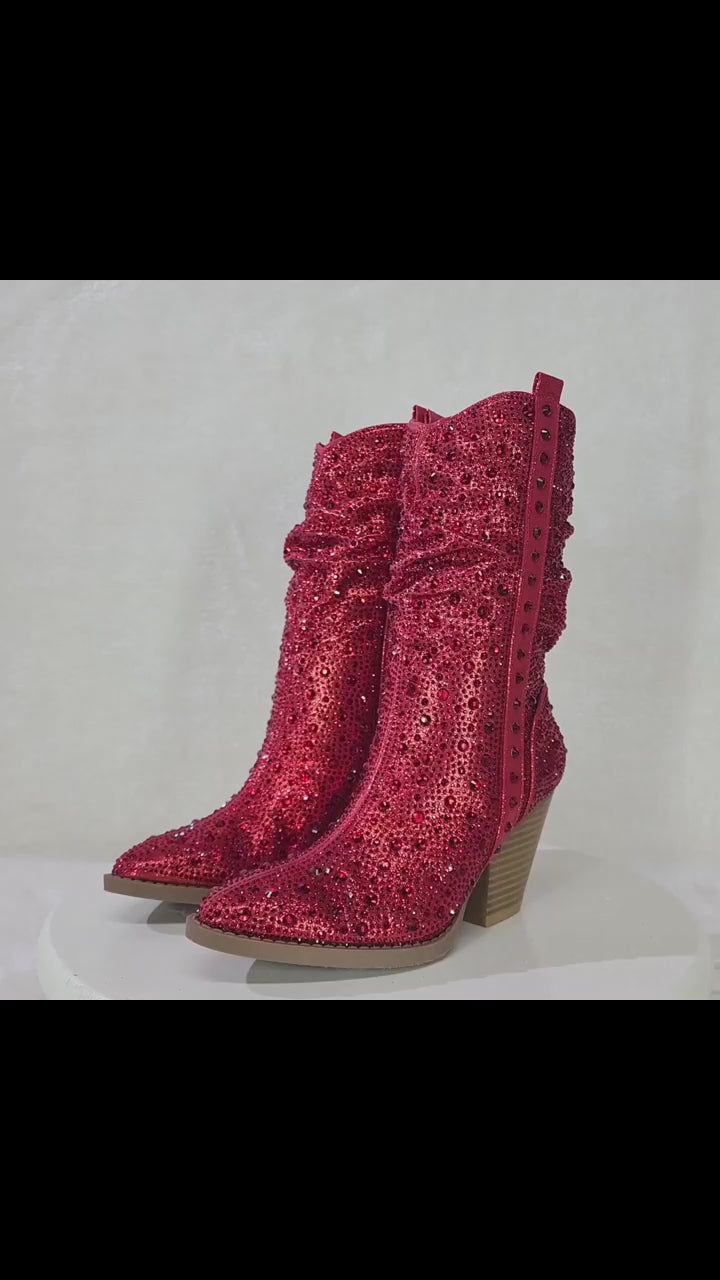 Angel Riders Country Glam Western Cowgirl Slouch Boots Metallic Red Rhinestones