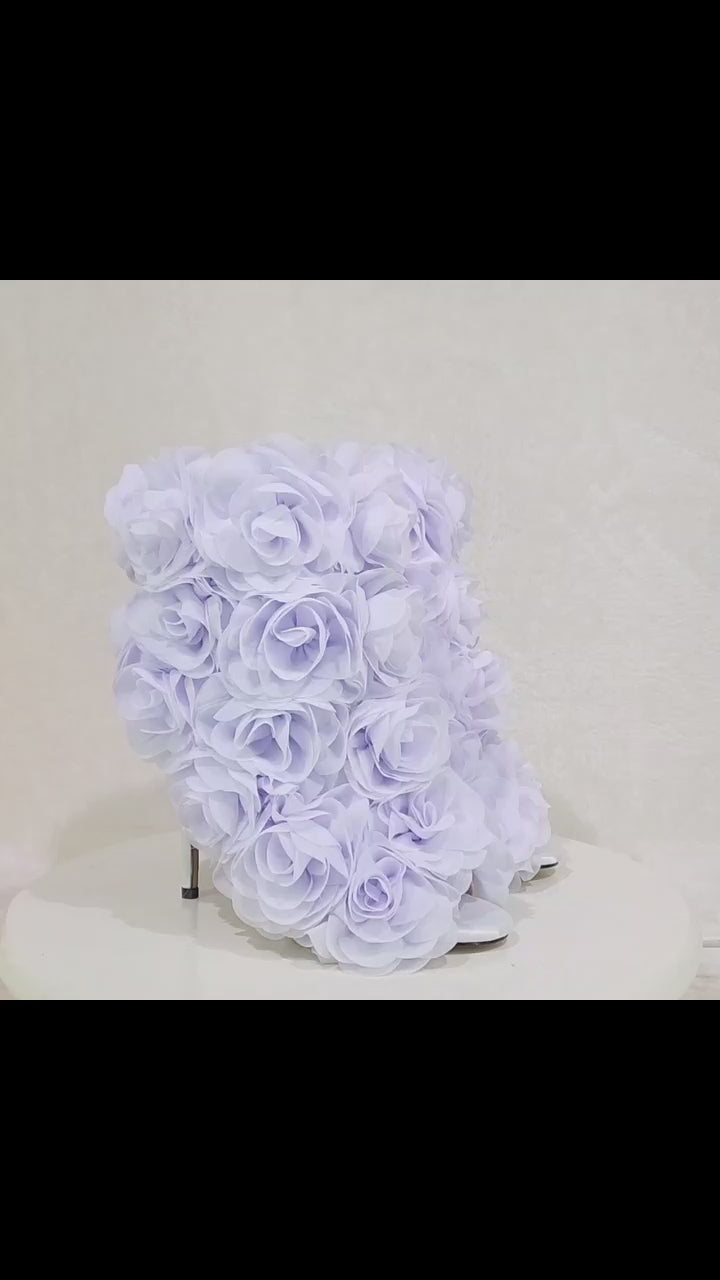 Beauty 3D Flowers Floral  High Heel Elegant Evening Ankle Boots Lilac White