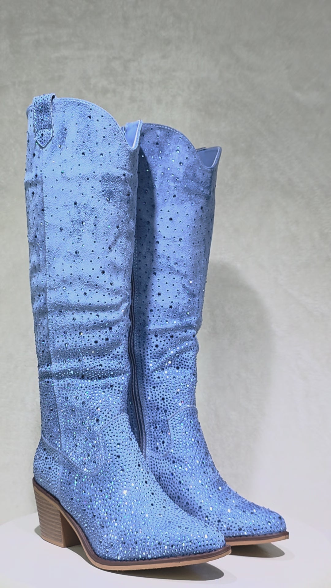 Wild Ones Glamour Cowboy Rhinestone Cowgirl Boots Dusty Blue 2.5" Heel