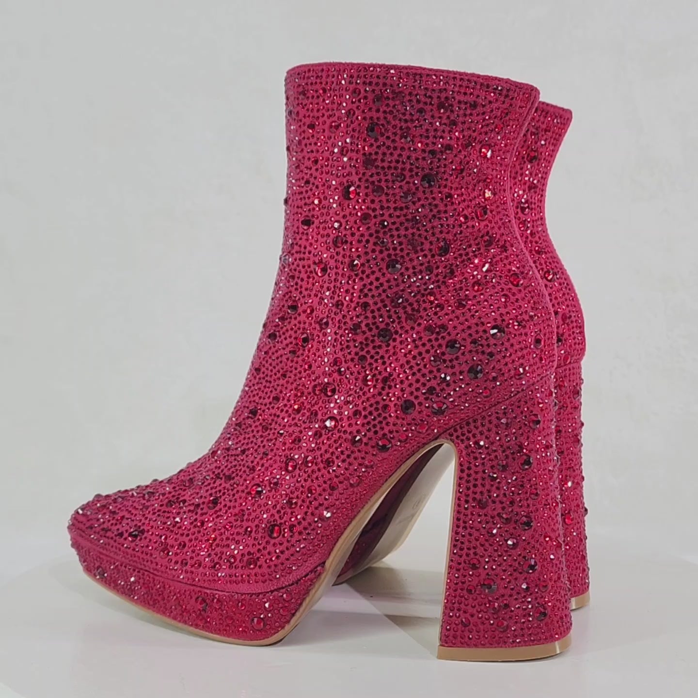 Crystals Red Rhinestone 4.5"  Block Heel Mini Platform Ankle Boots
