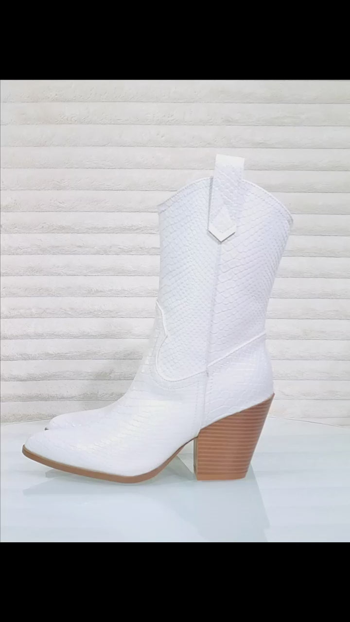 Slayer White Cowgirl Cowboy Ankle Boots Western Block Heels