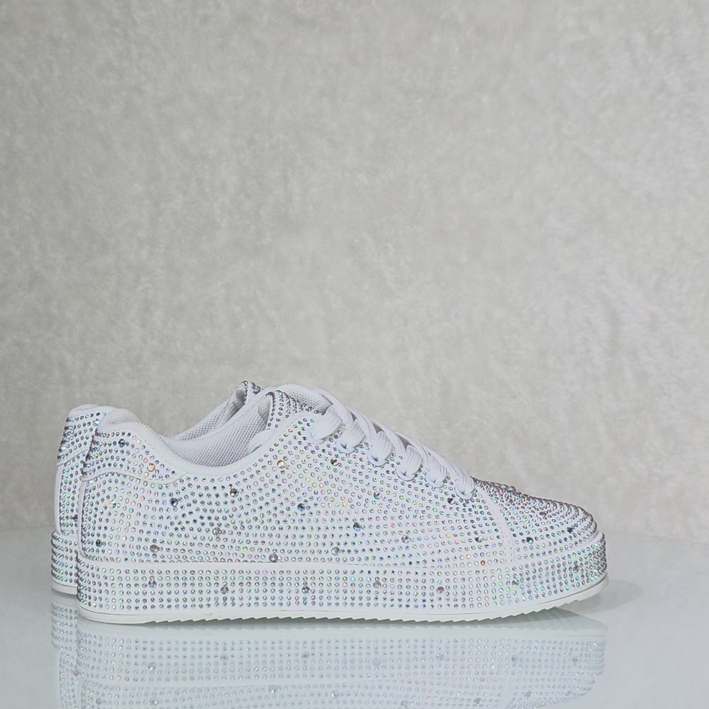 Street Glam White Rhinestone Platform Sneakers Tennis Shoes